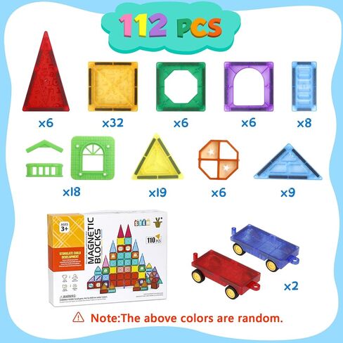 بلاط سيرليم المغناطيسي، مجموعة مكعبات بناء مغناطيسية 112 قطعة، ألعاب بناء جذعية للأطفال، هدايا للأولاد والبنات 3 4 5 6 7 8 + سنة in Kuwait