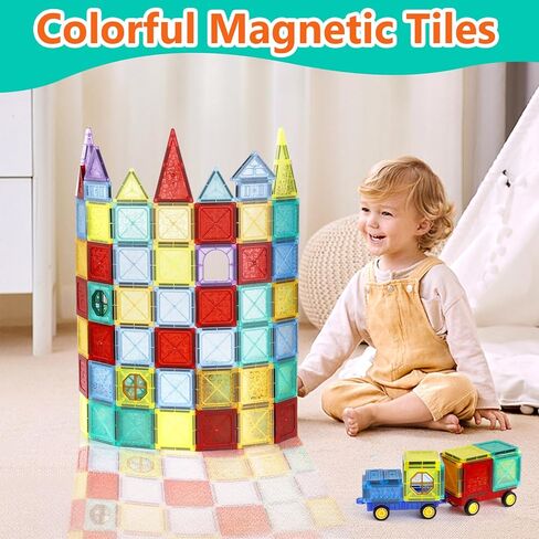 بلاط سيرليم المغناطيسي، مجموعة مكعبات بناء مغناطيسية 112 قطعة، ألعاب بناء جذعية للأطفال، هدايا للأولاد والبنات 3 4 5 6 7 8 + سنة in Kuwait