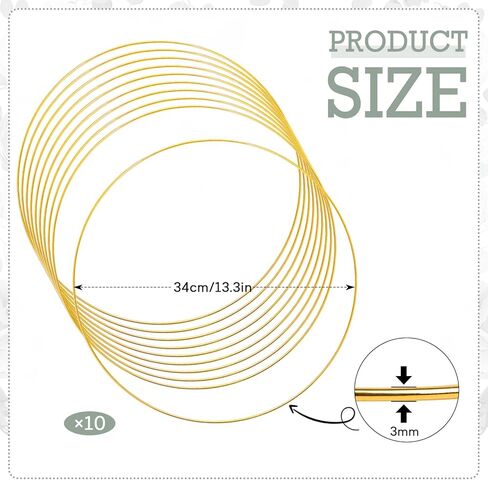 10 عبوات من حلقات معدنية كبيرة مقاس 14 انش بتصميم زهور، حلقات معدنية مركزية للاكليل من المكرمية الذهبية لتزيين طاولة الزفاف وصائد الاحلام in Kuwait