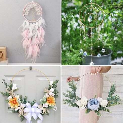 10 عبوات من حلقات معدنية كبيرة مقاس 14 انش بتصميم زهور، حلقات معدنية مركزية للاكليل من المكرمية الذهبية لتزيين طاولة الزفاف وصائد الاحلام in Kuwait