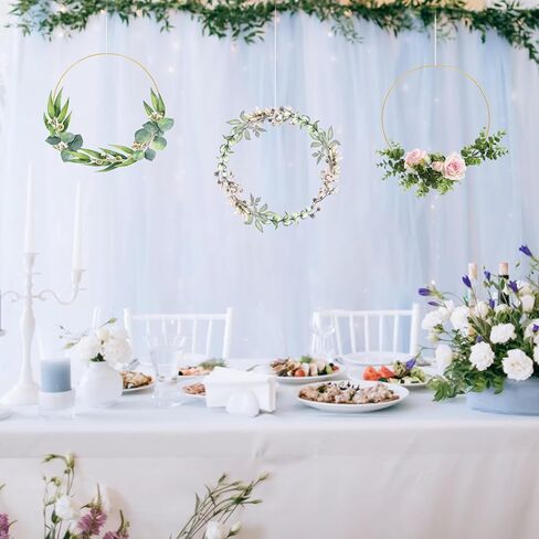 10 عبوات من حلقات معدنية كبيرة مقاس 14 انش بتصميم زهور، حلقات معدنية مركزية للاكليل من المكرمية الذهبية لتزيين طاولة الزفاف وصائد الاحلام in Kuwait