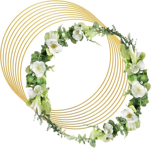 10 عبوات من حلقات معدنية كبيرة مقاس 14 انش بتصميم زهور، حلقات معدنية مركزية للاكليل من المكرمية الذهبية لتزيين طاولة الزفاف وصائد الاحلام in Kuwait