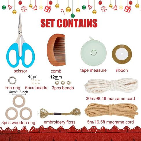 INFUNLY 5 مجموعة Macrame Snowflake Kit عيد الميلاد Macrame الحلي مع تعليمات الشتاء DIY Macrame Kit للمبتدئين البالغين، Mini Boho Macrame الجدار شنقا لعيد الميلاد المنزل عيد ميلاد حفل زفاف ديكور in Saudi Arabia