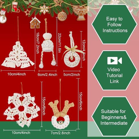 INFUNLY 5 مجموعة Macrame Snowflake Kit عيد الميلاد Macrame الحلي مع تعليمات الشتاء DIY Macrame Kit للمبتدئين البالغين، Mini Boho Macrame الجدار شنقا لعيد الميلاد المنزل عيد ميلاد حفل زفاف ديكور in Saudi Arabia