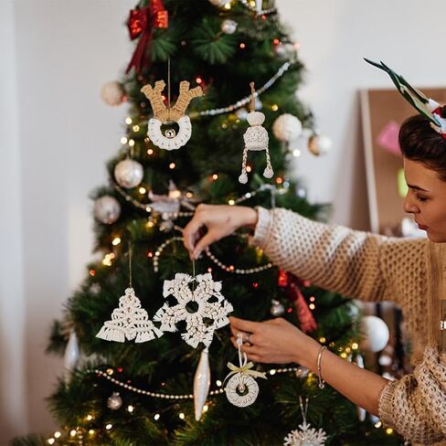 INFUNLY 5 مجموعة Macrame Snowflake Kit عيد الميلاد Macrame الحلي مع تعليمات الشتاء DIY Macrame Kit للمبتدئين البالغين، Mini Boho Macrame الجدار شنقا لعيد الميلاد المنزل عيد ميلاد حفل زفاف ديكور in Saudi Arabia