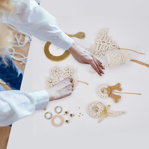 INFUNLY 5 مجموعة Macrame Snowflake Kit عيد الميلاد Macrame الحلي مع تعليمات الشتاء DIY Macrame Kit للمبتدئين البالغين، Mini Boho Macrame الجدار شنقا لعيد الميلاد المنزل عيد ميلاد حفل زفاف ديكور in Saudi Arabia