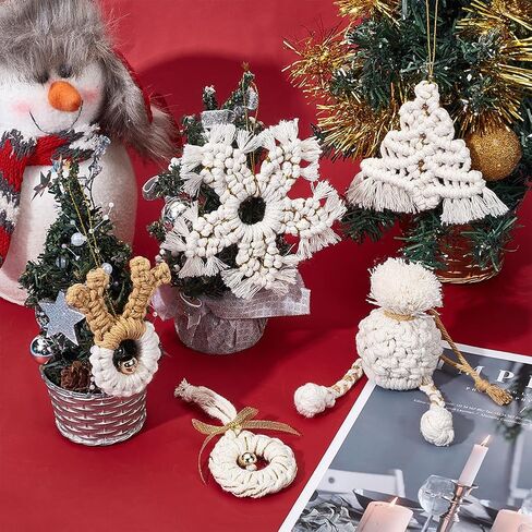 INFUNLY 5 مجموعة Macrame Snowflake Kit عيد الميلاد Macrame الحلي مع تعليمات الشتاء DIY Macrame Kit للمبتدئين البالغين، Mini Boho Macrame الجدار شنقا لعيد الميلاد المنزل عيد ميلاد حفل زفاف ديكور in Saudi Arabia