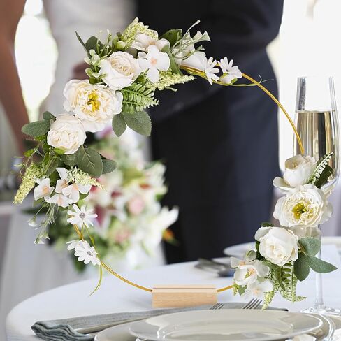 15 قطعة من إكليل الزهور المعدني مقاس 30.48 سم لتزيين الطاولة مع 15 قطعة من حاملي بطاقات المكان، وحلقات دائرية ذهبية لتزيين الزفاف بنفسك، والحرف اليدوية المعلقة على الحائط، وصائدي الأحلام in Kuwait