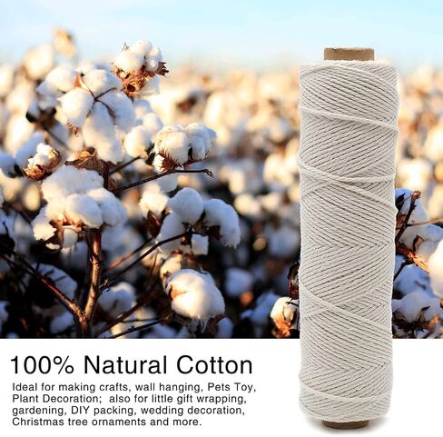 BokWin Macrame Cord 1mm X 109 Yard,100% Natural Cotton Macrame Rope, Soft 4 Strand Twisted Macrame Supplies Natural Yarn for Crafts Jewelry Making Home Decoration Gift Wrapping, Beige in Saudi Arabia