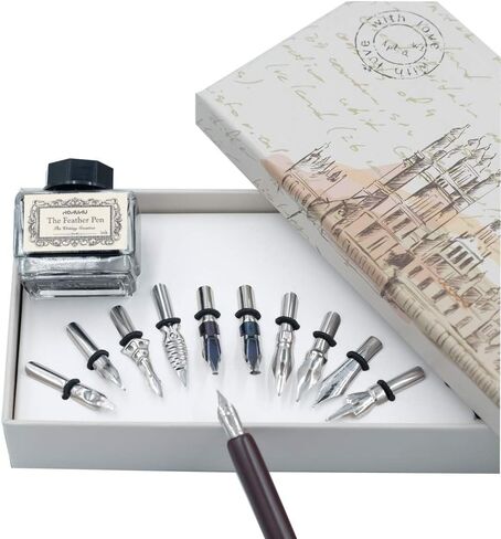 hhhouu Calligraphy Set for Beginners Quill Pen and Ink Set Fancy Pens with Black Ink and 11 Nibs for Lettering,Drawing, Journaling, Signing, Invitation HO-Q-301 in Saudi Arabia