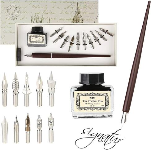 hhhouu Calligraphy Set for Beginners Quill Pen and Ink Set Fancy Pens with Black Ink and 11 Nibs for Lettering,Drawing, Journaling, Signing, Invitation HO-Q-301 in Saudi Arabia