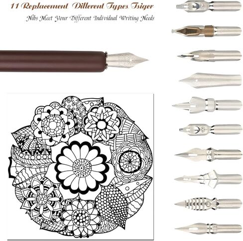 hhhouu Calligraphy Set for Beginners Quill Pen and Ink Set Fancy Pens with Black Ink and 11 Nibs for Lettering,Drawing, Journaling, Signing, Invitation HO-Q-301 in Saudi Arabia