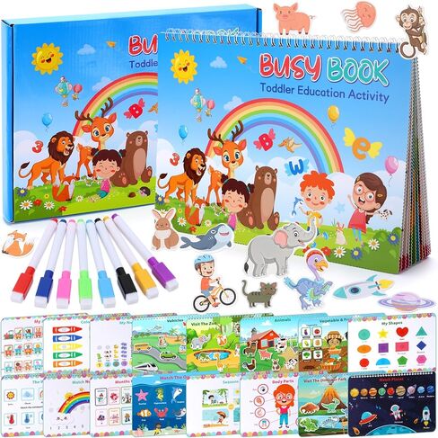 كتاب مونتيسوري المزدحم للأطفال الصغار 3-5، أنشطة التعلم في مرحلة ما قبل المدرسة، 32 موضوعًا كتابًا مشغولًا، مصنف أنشطة الموثق ألعاب تعليمية للأطفال الصغار، كتاب تلوين للتعلم والتتبع للأطفال من سن 3 سنوات فما فوق in Kuwait