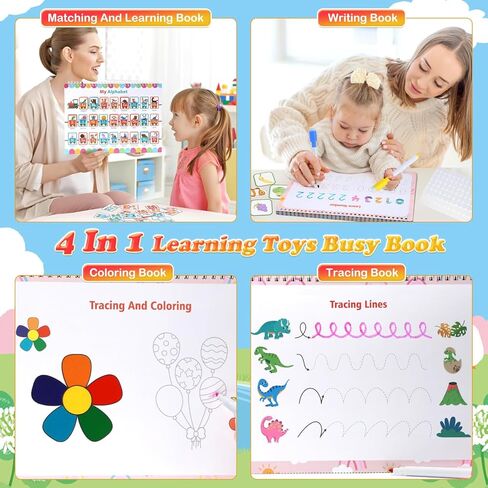 كتاب مونتيسوري المزدحم للأطفال الصغار 3-5، أنشطة التعلم في مرحلة ما قبل المدرسة، 32 موضوعًا كتابًا مشغولًا، مصنف أنشطة الموثق ألعاب تعليمية للأطفال الصغار، كتاب تلوين للتعلم والتتبع للأطفال من سن 3 سنوات فما فوق in Kuwait