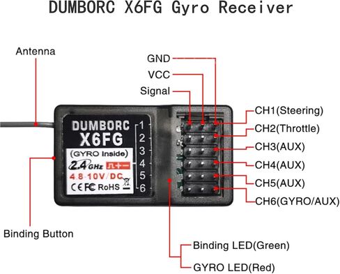 جهاز استقبال جيروسكوب X6FG بـ6 قنوات بتردد 2.4GHz لجهاز ارسال دومبورك X6 X5 X4، جهاز استقبال دومبورك طويل المدى للمركبات التي تعمل بجهاز تحكم عن بعد والقوارب والشاحنات والدبابات والزاحفة (1 قطعة) in Kuwait