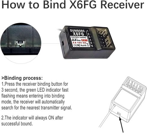 جهاز استقبال جيروسكوب X6FG بـ6 قنوات بتردد 2.4GHz لجهاز ارسال دومبورك X6 X5 X4، جهاز استقبال دومبورك طويل المدى للمركبات التي تعمل بجهاز تحكم عن بعد والقوارب والشاحنات والدبابات والزاحفة (1 قطعة) in Kuwait