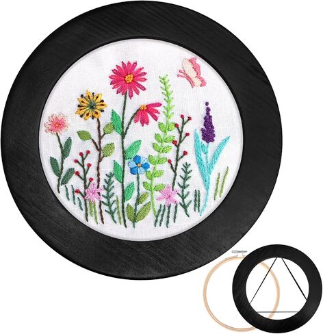 Aoibrloy Wood 7 Inch Embroidery Hoop Frame, Round Black Finished Cross Stitch Hoop Frame for DIY Embroidery Craft and Home Hanging Decorations in Kuwait