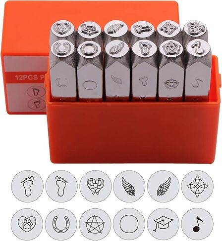 SEEKQUA 12PACK تصميم طوابع، 6 مم 1/4 بوصة ختم معدني. صندوق أدوات اللكم، أداة من الفولاذ الكربوني الصلب المطلي بالكهرباء، تستخدم للمجوهرات المعدنية، طباعة الجلود والخشب. (موضوع الطقس) in Kuwait