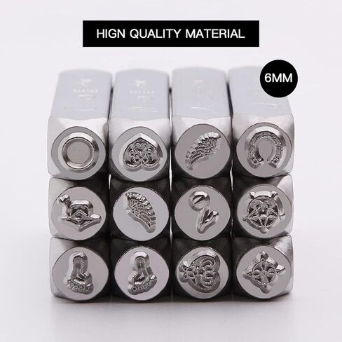 SEEKQUA 12PACK تصميم طوابع، 6 مم 1/4 بوصة ختم معدني. صندوق أدوات اللكم، أداة من الفولاذ الكربوني الصلب المطلي بالكهرباء، تستخدم للمجوهرات المعدنية، طباعة الجلود والخشب. (موضوع الطقس) in Kuwait