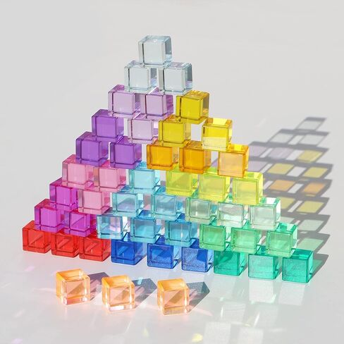 Rainbow Crystal Acrylic Cubes Children Learning Color Light Shadow Toy, Stacking Gem Blocks Sensory Building Blocks for Kids(16PCS)… in Kuwait