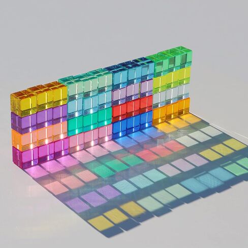 Rainbow Crystal Acrylic Cubes Children Learning Color Light Shadow Toy, Stacking Gem Blocks Sensory Building Blocks for Kids(16PCS)… in Kuwait