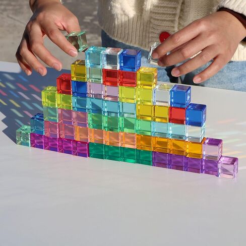 Rainbow Crystal Acrylic Cubes Children Learning Color Light Shadow Toy, Stacking Gem Blocks Sensory Building Blocks for Kids(16PCS)… in Kuwait