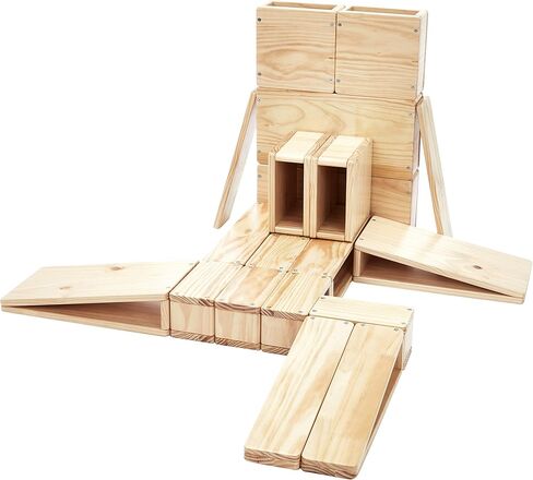 مجموعة مكعبات بناء خشبية مجوفة كبيرة الحجم من أمازون بيسكس للأطفال، طبيعية، 20 قطعة، بني in Kuwait