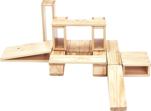 مجموعة مكعبات بناء خشبية مجوفة كبيرة الحجم من أمازون بيسكس للأطفال، طبيعية، 20 قطعة، بني in Kuwait