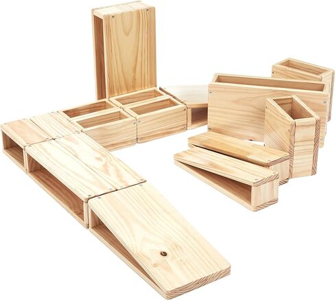 مجموعة مكعبات بناء خشبية مجوفة كبيرة الحجم من أمازون بيسكس للأطفال، طبيعية، 20 قطعة، بني in Kuwait