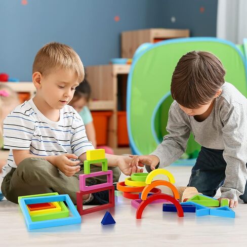 لعبة تكديس قوس قزح الخشبية من توي لايف، 27 قطعة لعبة تكديس خشبية قوس قزح ألعاب أطفال من 6 إلى 12 شهرًا لعبة تكديس قوس قزح مونتيسوري ألعاب أطفال من 12 إلى 18 شهرًا مكعبات تعشيش ألغاز ألعاب تعليمية in Saudi Arabia