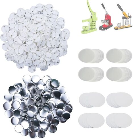 Happizza 200 Sets 58mm(2.25 in) Blank Pin Back Buttons Parts for Button Maker Machine 58mm, Round Badge Making Supplies, Includes Metal Cover, Plastic Button Back Cover, Clear Film&Blank Paper in Kuwait