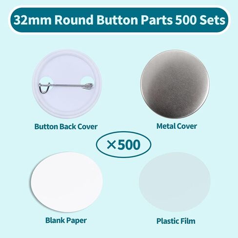 Happizza 200 Sets 58mm(2.25 in) Blank Pin Back Buttons Parts for Button Maker Machine 58mm, Round Badge Making Supplies, Includes Metal Cover, Plastic Button Back Cover, Clear Film&Blank Paper in Kuwait