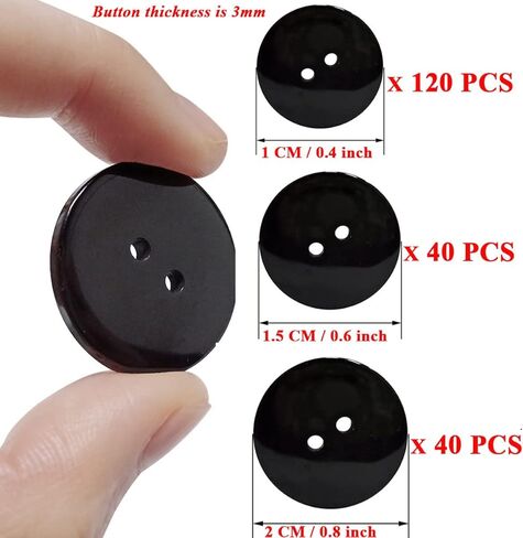 زر أسود للخياطة - 200 قطعة من أزرار معطف الجينز المتنوعة - فتحتين كبيرتين مشبك زينة مصنوع يدويًا مع 3 مقاسات للملابس، قبعة البنطلون، مجموعة مشبك خياطة يدوية من الراتنج الدائري in Kuwait