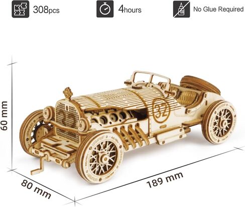 ROKR 3D Wooden Puzzle-Mechanical Car Model-Self Building Vehicle Kits-Brain Teaser Toys-Best Gift for Adults and Kids on Birthday/Christmas Day (Grand Prix Car) in Saudi Arabia