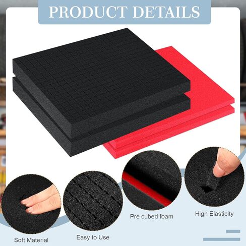 Frienda 4 Pcs Foam for Cases Pick Apart Foam Inserts 2 Size Pluck Foam Pluck Pre Cube Sheet Foam with Bottom Use for Board Game Box Cases Storage Drawer Tool Box Foam, Black Red(16 x 12 x 2'') in Saudi Arabia