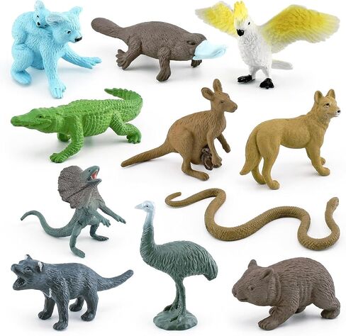 لعبة تماثيل حيوانات الحياة البرية الأسترالية الصغيرة من Newmemo 11 قطعة من حيوانات الغابات البرية وسفاري الغابة وحيوانات الغابة لتزيين الجزء العلوي من الكعك مع مجموعة لعب حيوانات الكنغر والكوالا كوكاتو في أمريكا الشمالية للأطفال in Kuwait