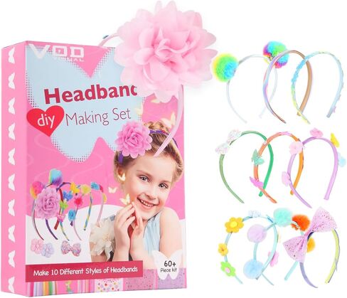 مجموعة صنع عصابة الرأس VOD VISUAL، اصنعي عصابات الرأس الأنيقة الخاصة بك للفتيات، مجموعة تزيين الشعر DIY الفنون والحرف اليدوية للأطفال من سن 5 إلى 12 عامًا in Kuwait
