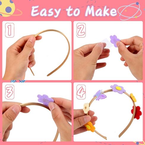 مجموعة صنع عصابة الرأس VOD VISUAL، اصنعي عصابات الرأس الأنيقة الخاصة بك للفتيات، مجموعة تزيين الشعر DIY الفنون والحرف اليدوية للأطفال من سن 5 إلى 12 عامًا in Kuwait