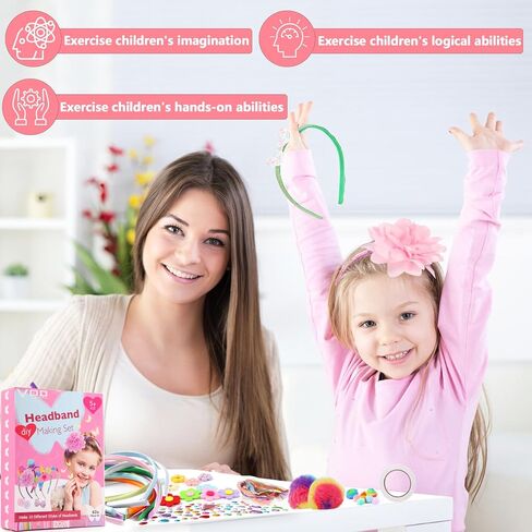 مجموعة صنع عصابة الرأس VOD VISUAL، اصنعي عصابات الرأس الأنيقة الخاصة بك للفتيات، مجموعة تزيين الشعر DIY الفنون والحرف اليدوية للأطفال من سن 5 إلى 12 عامًا in Kuwait