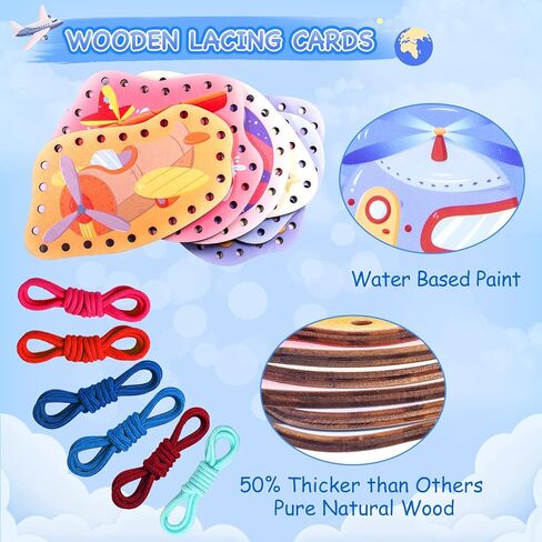 Zeoddler Wooden Animals Lacing Card for Kids 3-5, Sewing Cards for Toddlers, Art and Craft for Kids, Fine Motor Skill Toys, 6 Wooden Panels and 6 Matching Laces, Gift for Boys, Girls in Kuwait