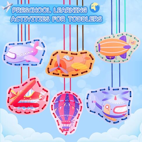 Zeoddler Wooden Animals Lacing Card for Kids 3-5, Sewing Cards for Toddlers, Art and Craft for Kids, Fine Motor Skill Toys, 6 Wooden Panels and 6 Matching Laces, Gift for Boys, Girls in Kuwait