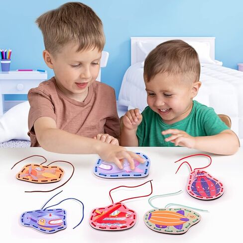 Zeoddler Wooden Animals Lacing Card for Kids 3-5, Sewing Cards for Toddlers, Art and Craft for Kids, Fine Motor Skill Toys, 6 Wooden Panels and 6 Matching Laces, Gift for Boys, Girls in Kuwait