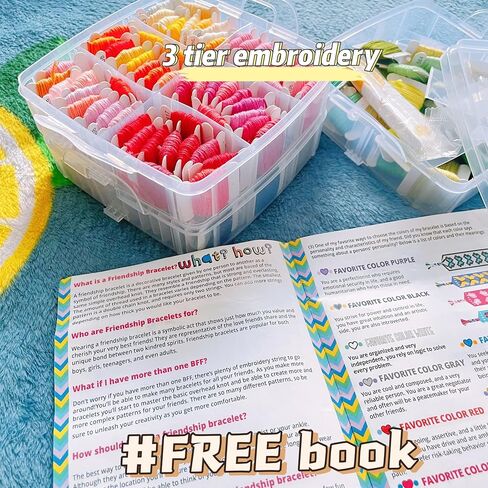 كتاب اثينا اليمنتس مجموعة خيوط التطريز - 150 لون من خيوط التطريز مع غرز متقاطعة، ادوات خيط الخياطة، منظم شفاف من 3 طبقات ودليل صنع الاساور in Kuwait