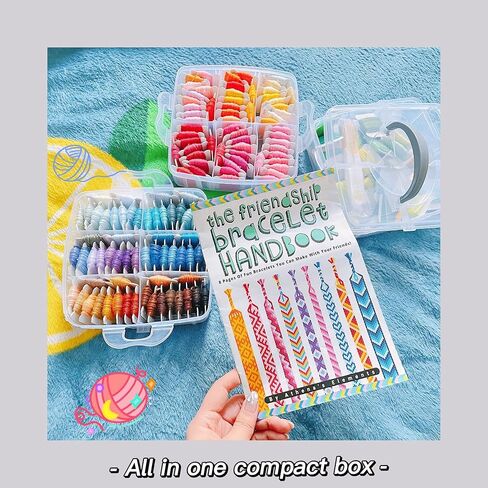 كتاب اثينا اليمنتس مجموعة خيوط التطريز - 150 لون من خيوط التطريز مع غرز متقاطعة، ادوات خيط الخياطة، منظم شفاف من 3 طبقات ودليل صنع الاساور in Kuwait