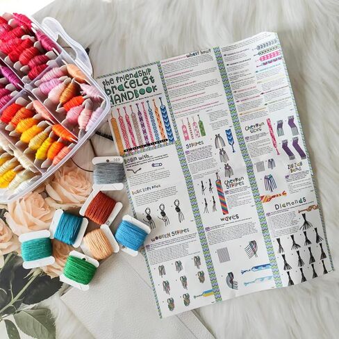 كتاب اثينا اليمنتس مجموعة خيوط التطريز - 150 لون من خيوط التطريز مع غرز متقاطعة، ادوات خيط الخياطة، منظم شفاف من 3 طبقات ودليل صنع الاساور in Kuwait