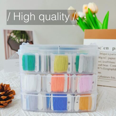 كتاب اثينا اليمنتس مجموعة خيوط التطريز - 150 لون من خيوط التطريز مع غرز متقاطعة، ادوات خيط الخياطة، منظم شفاف من 3 طبقات ودليل صنع الاساور in Kuwait