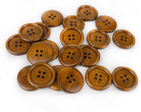 50 Pcs 1 inch Wooden Buttons, 25mm Premium Buttons for Sewing Craft Clothing, Brown Color, Natural Chestnut Made, 4 Hole in Kuwait