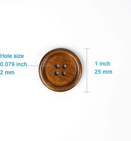 50 Pcs 1 inch Wooden Buttons, 25mm Premium Buttons for Sewing Craft Clothing, Brown Color, Natural Chestnut Made, 4 Hole in Kuwait