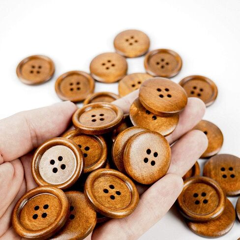 50 Pcs 1 inch Wooden Buttons, 25mm Premium Buttons for Sewing Craft Clothing, Brown Color, Natural Chestnut Made, 4 Hole in Kuwait