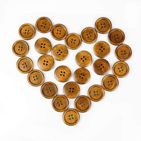50 Pcs 1 inch Wooden Buttons, 25mm Premium Buttons for Sewing Craft Clothing, Brown Color, Natural Chestnut Made, 4 Hole in Kuwait